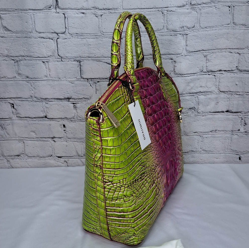 BRAHMIN 'DUXBURY' CROC-EMBOSSED LEATHER SATCHEL/CROSSBODY/TOTE BAG ELCT. OMBRE - Picture 2 of 16